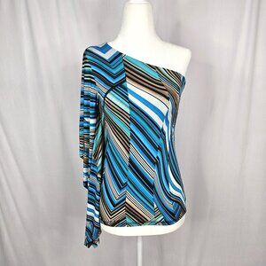 Cache One Shoulder Top | Turquoise Print | Size XS